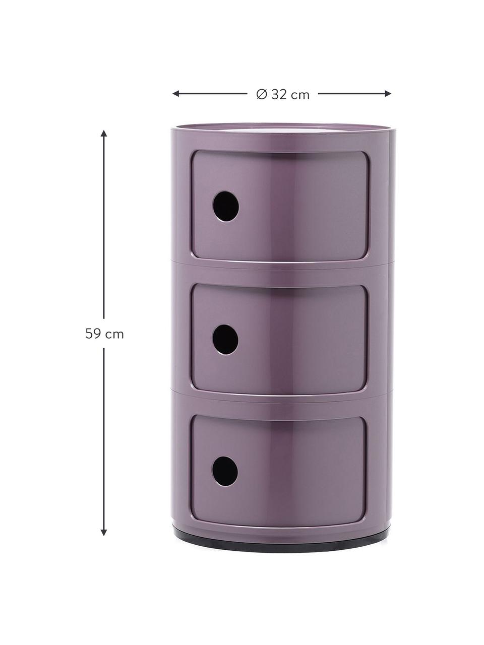 Contenitore di design con 3 cassetti Componibili, Plastica certificata Greenguard, Lilla lucido, Ø 32 x Alt. 59 cm