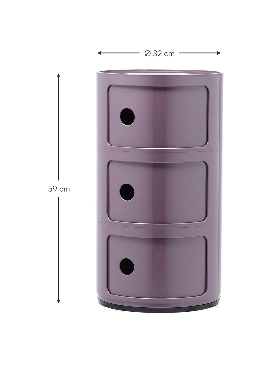 Design Container Componibili, 3 Elemente, Kunststoff, Greenguard-zertifiziert, Lila, glänzend, Ø 32 x H 59 cm
