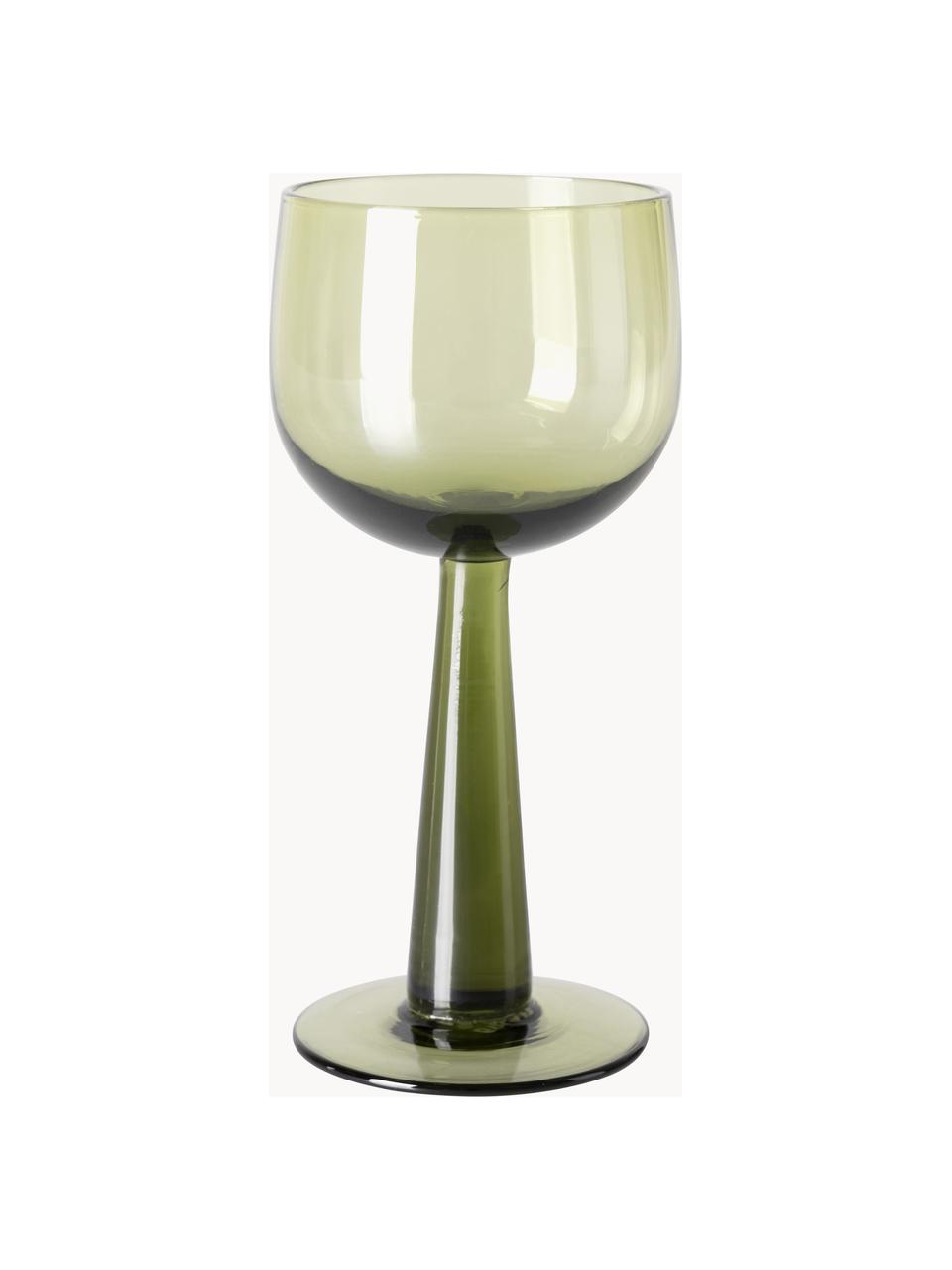 Copas de vino The Emeralds, 4 uds., Vidrio, Verde oliva transparente, Ø 8 x Al 17 cm, 200 ml