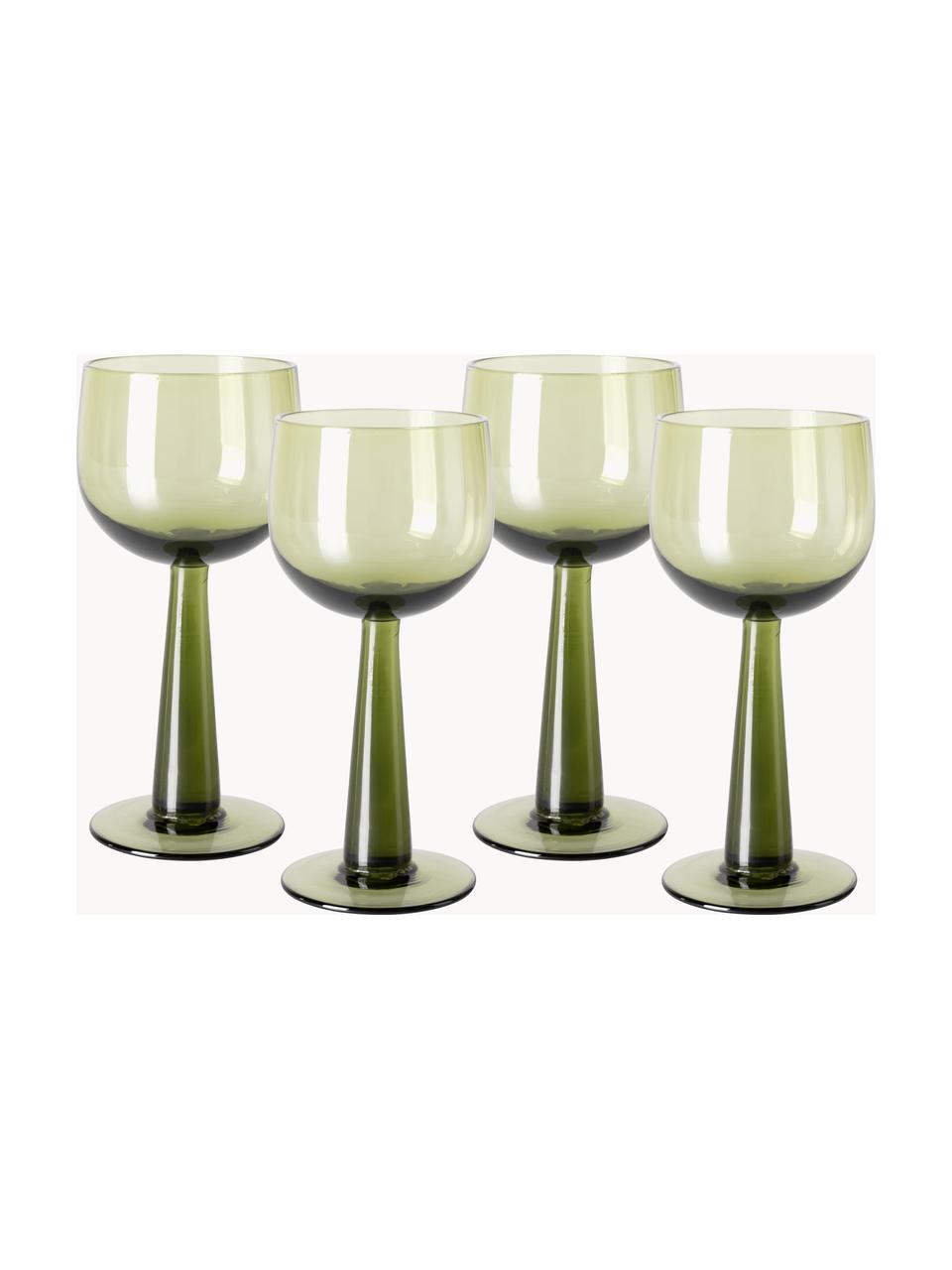 Verres à vin The Emeralds, 4 pièces, Verre, Vert olive, transparent, Ø 8 x haut. 17 cm, 200 ml