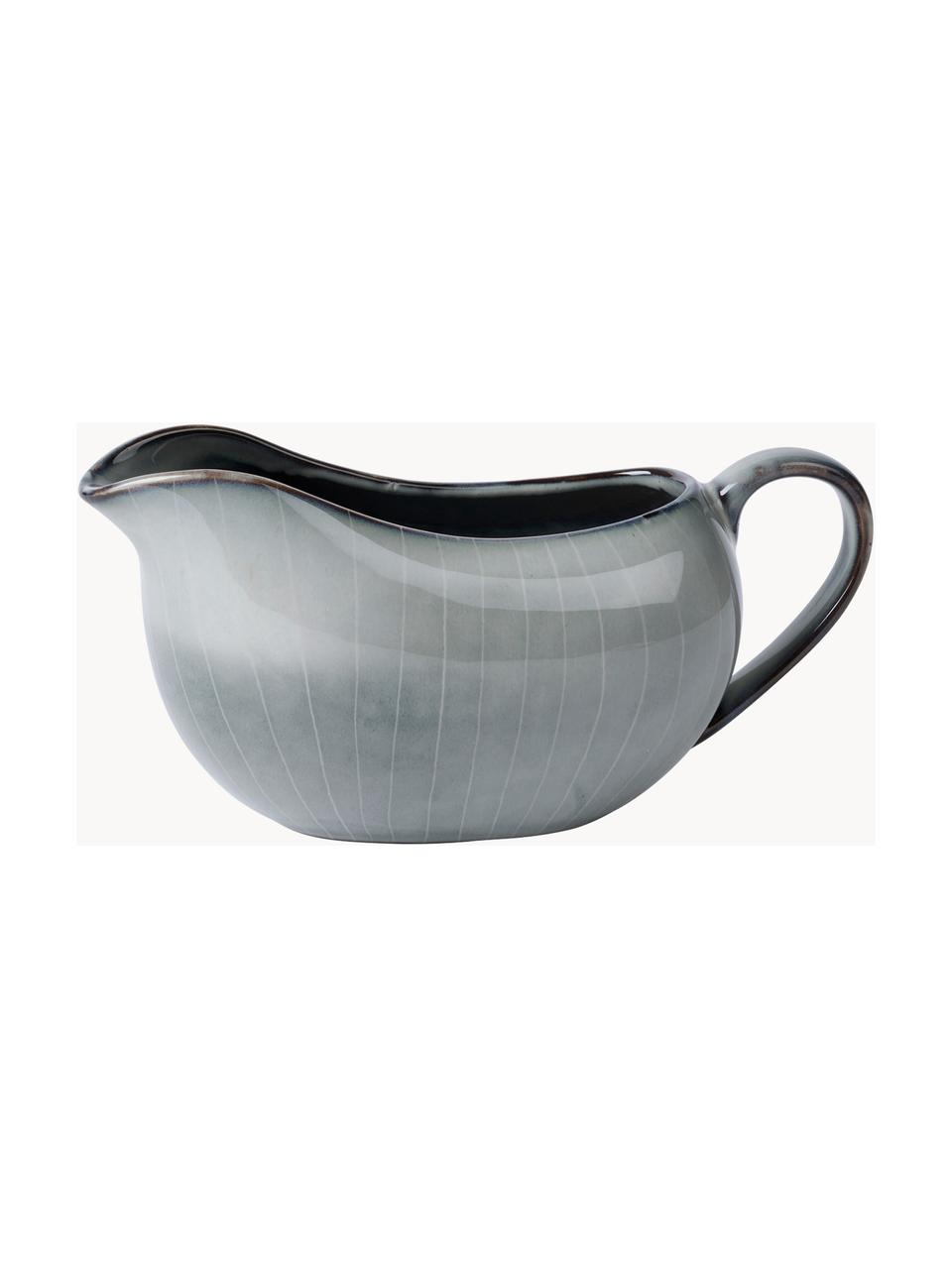 Handgemachte Sauciere Nordic Sea, Steingut, glasiert, Graublau, gesprenkelt, B 18 x H 10 cm