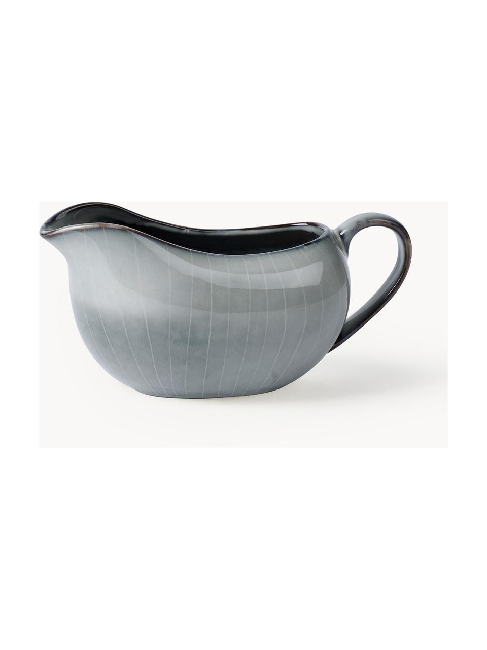 Handgemachte Sauciere Nordic Sea, Steingut, glasiert, Graublau, gesprenkelt, B 18 x H 10 cm