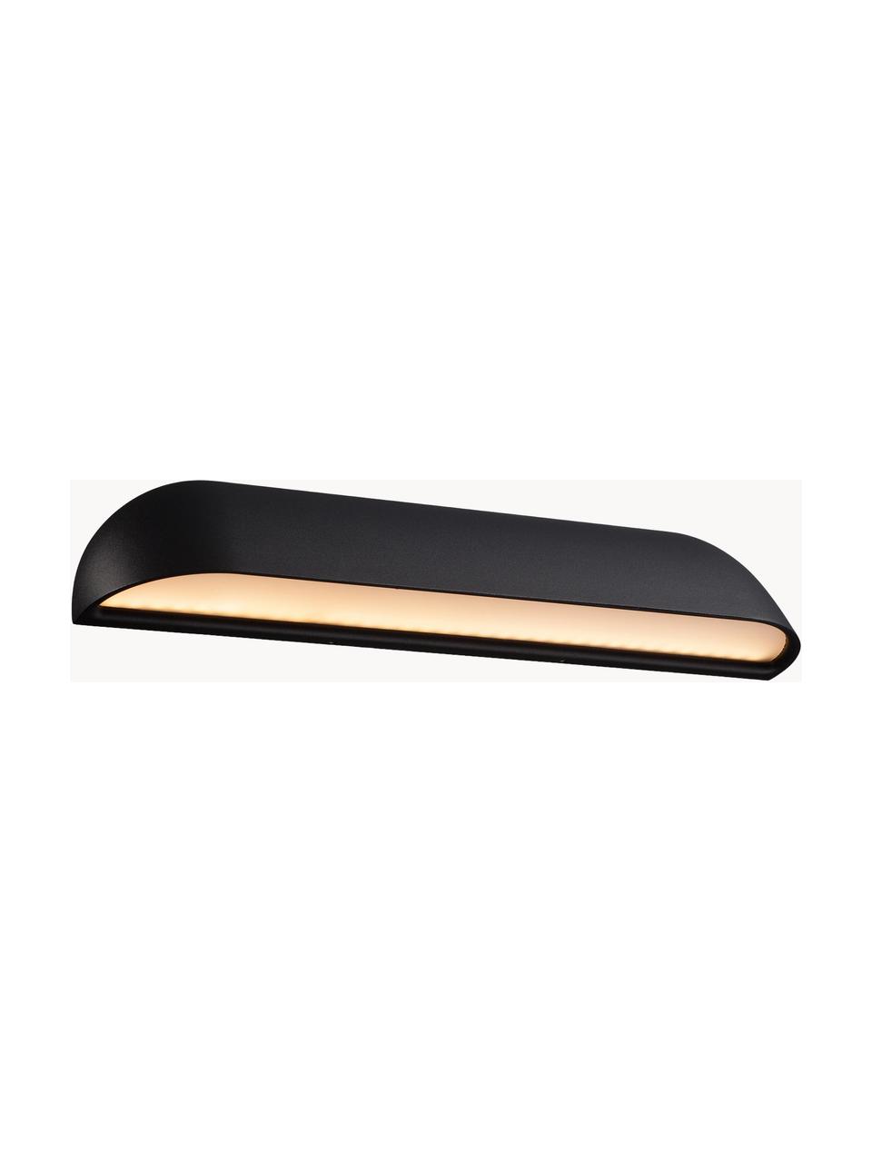 Design LED wandlamp voorkant, Lampenkap: gelakt staal, Diffuser: kunststof, Zwart, B 36 x H 7 cm