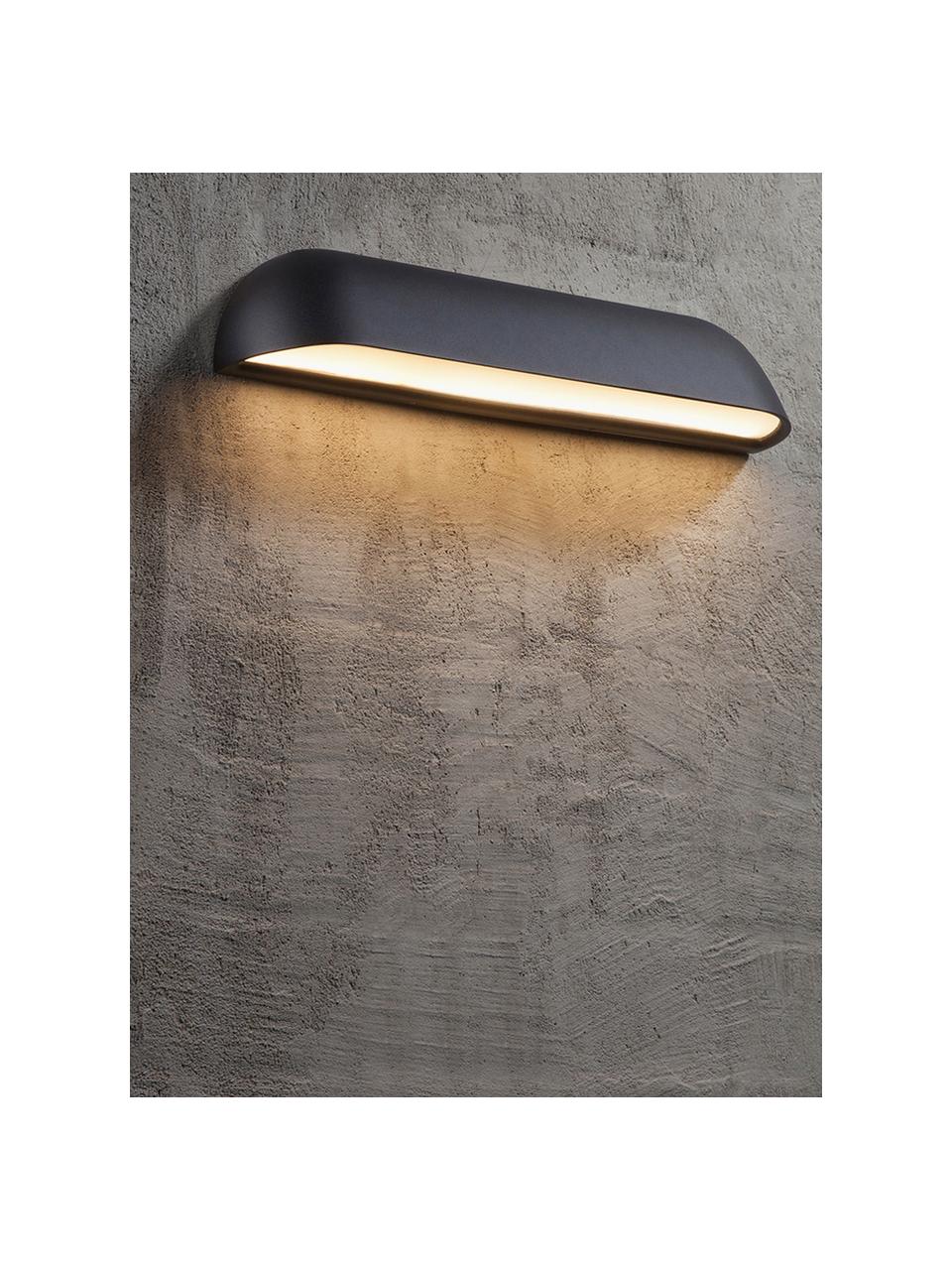 Design LED wandlamp voorkant, Lampenkap: gelakt staal, Diffuser: kunststof, Zwart, B 36 x H 7 cm