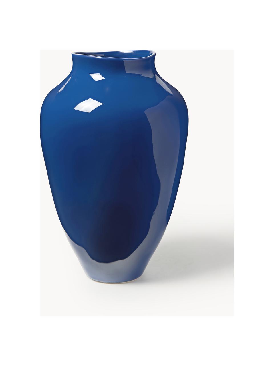 Handgefertigte Vase Latona, H 41 cm, Steinzeug, Royalblau, glänzend, Ø 27 x H 41 cm