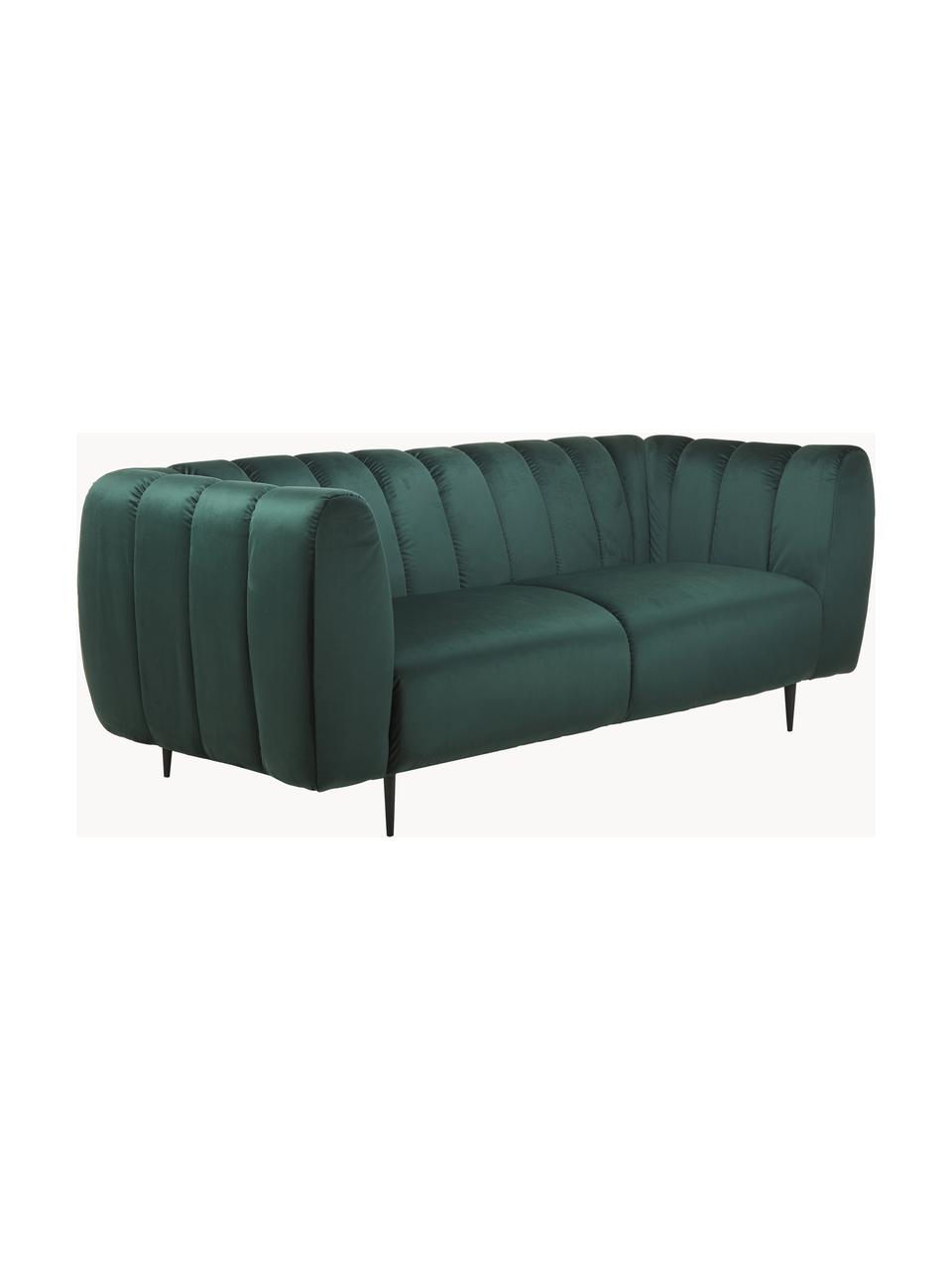 Divano 3 posti in tessuto verde scuro Shel, Rivestimento: velluto 100% poliestere C, Struttura: legno duro, legno tenero,, Velluto verde scuro, nero, Larg. 210 x Prof. 95 cm