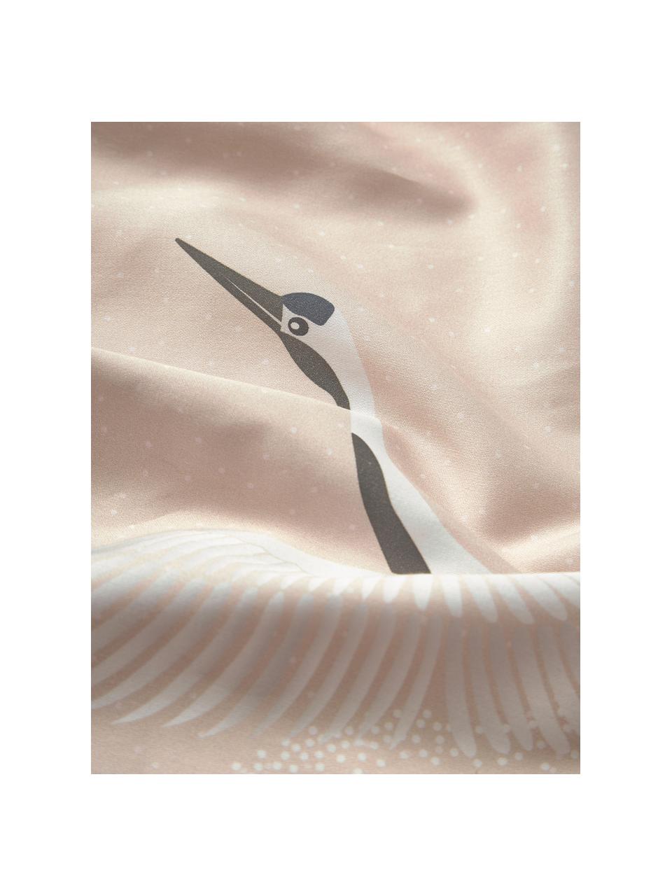 Katoensatijnen dekbedovertrek Yuma met kraanvogelmotief, Weeftechniek: satijn Draaddichtheid 210, Roze, B 200 x L 200 cm