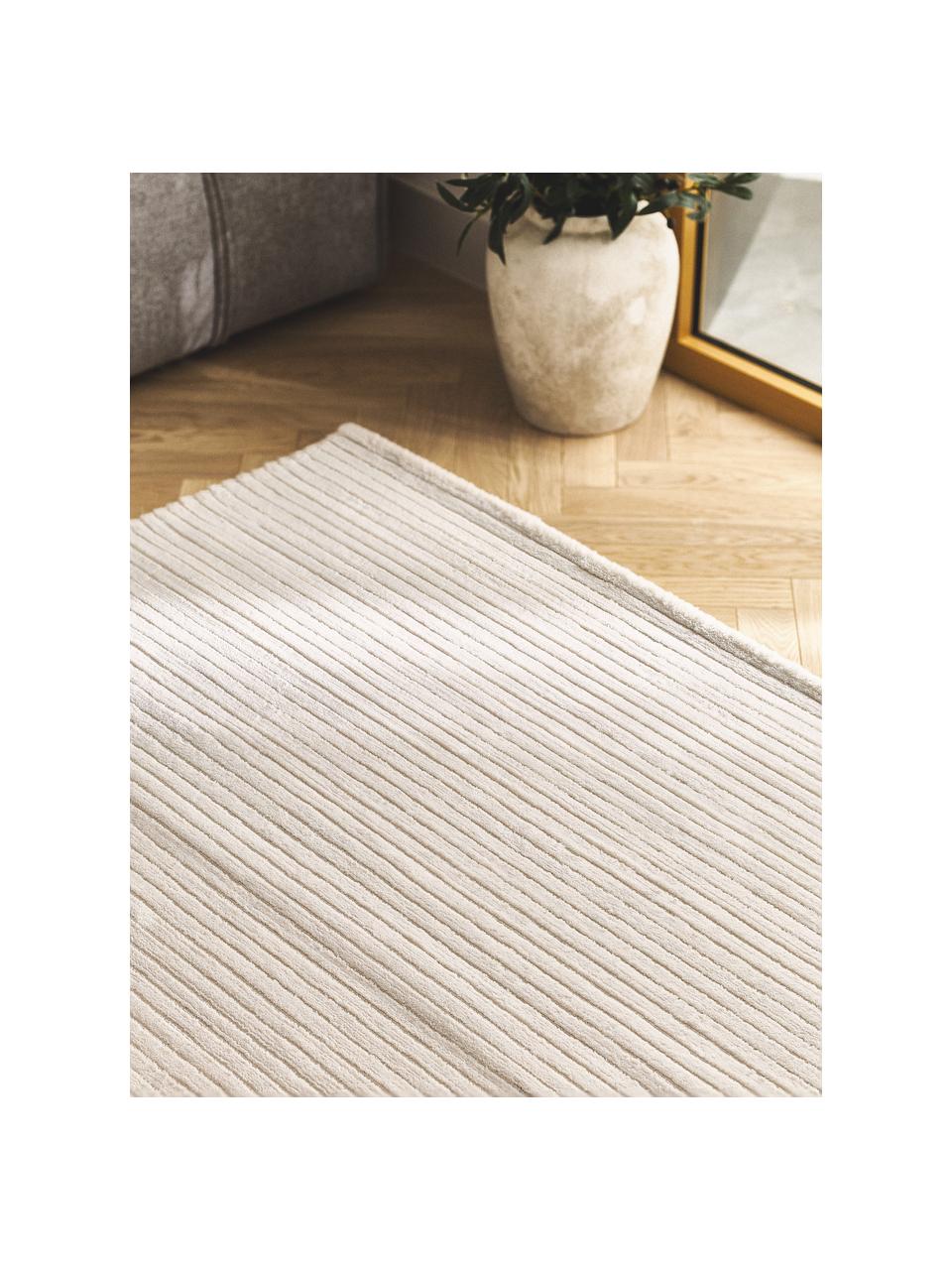 Flauschiger Hochflorteppich Wes mit Hoch-Tief-Struktur, handgewebt, 100 % Polyester, GRS-zertifiziert, Cremeweiß, B 80 x L 150 cm (Größe XS)