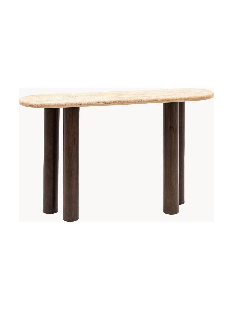 Console avec plateau en travertin Trevi, Manguier, travertin beige, larg. 129 x haut. 76 cm