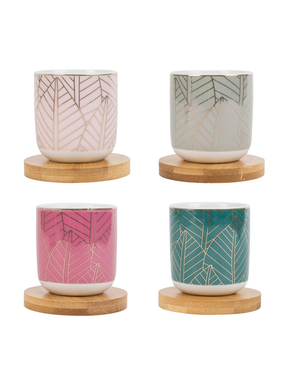 Tazas pequeñas con posavasos de bambú Orfe, 4 uds., Multicolor, Ø 6 x Al 7 cm