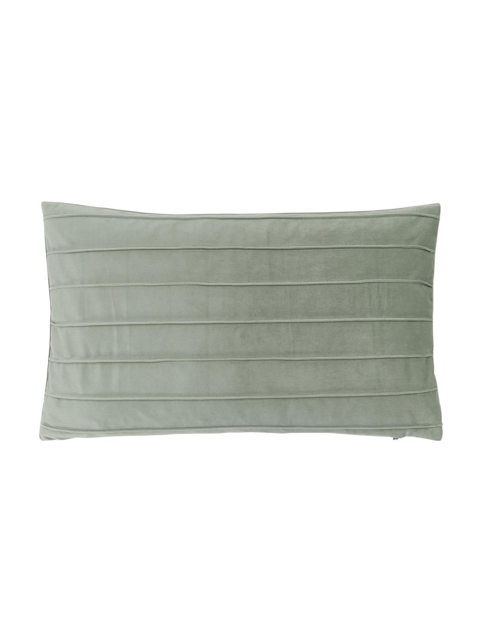 Housse de coussin en velours vert sauge Lola, Velours (100 % polyester), Vert sauge, larg. 30 x long. 50 cm