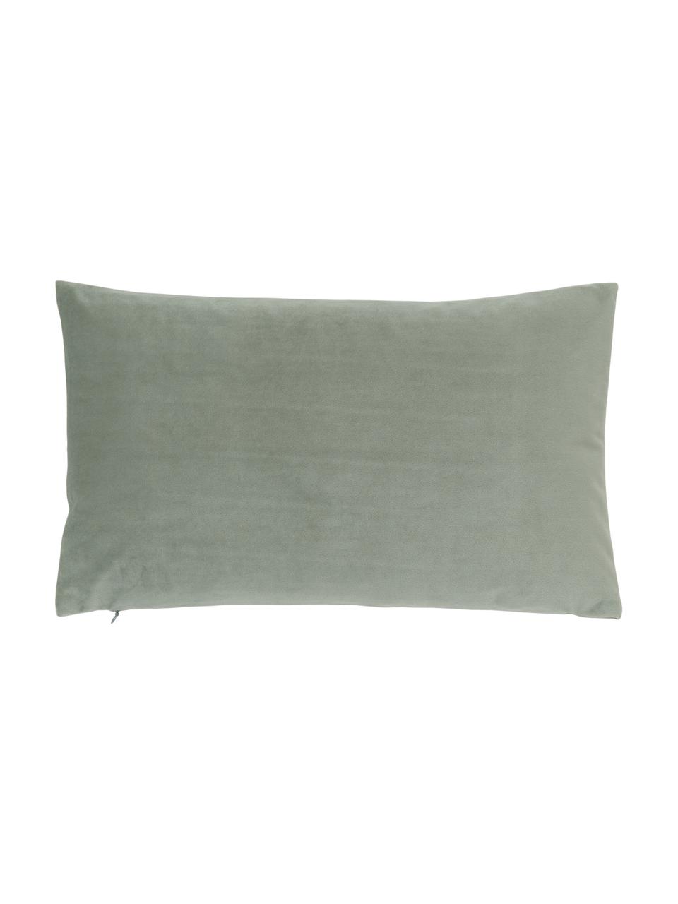 Housse de coussin en velours vert sauge Lola, Velours (100 % polyester), Vert sauge, larg. 30 x long. 50 cm