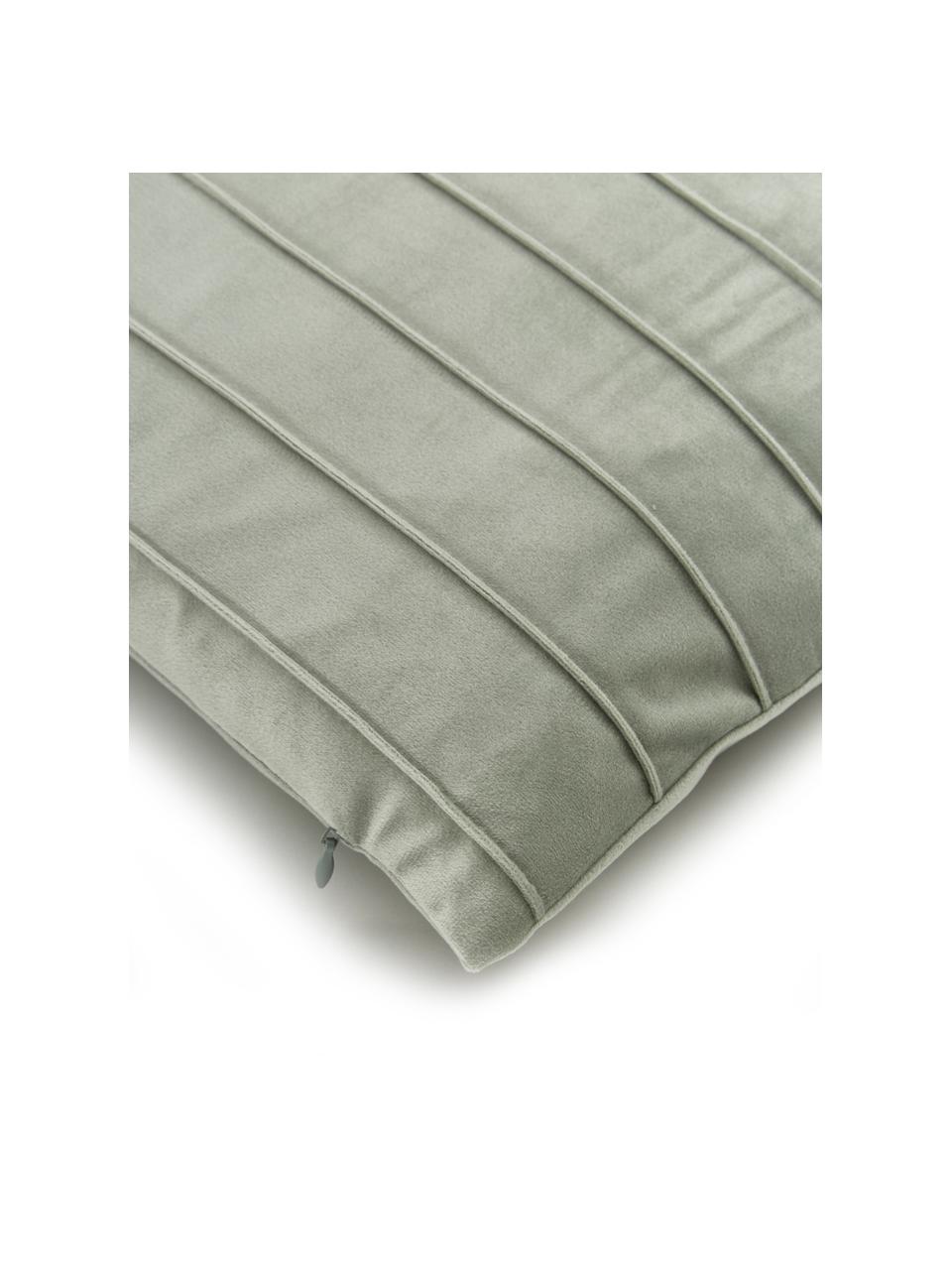 Housse de coussin en velours vert sauge Lola, Velours (100 % polyester), Vert sauge, larg. 30 x long. 50 cm