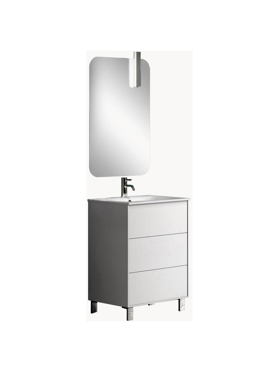 Set lavabo Ago 4 pz, Superficie dello specchio: vetro a specchio, Lampada: alluminio, rivestito, Bianco, Larg. 71 x Alt. 190 cm