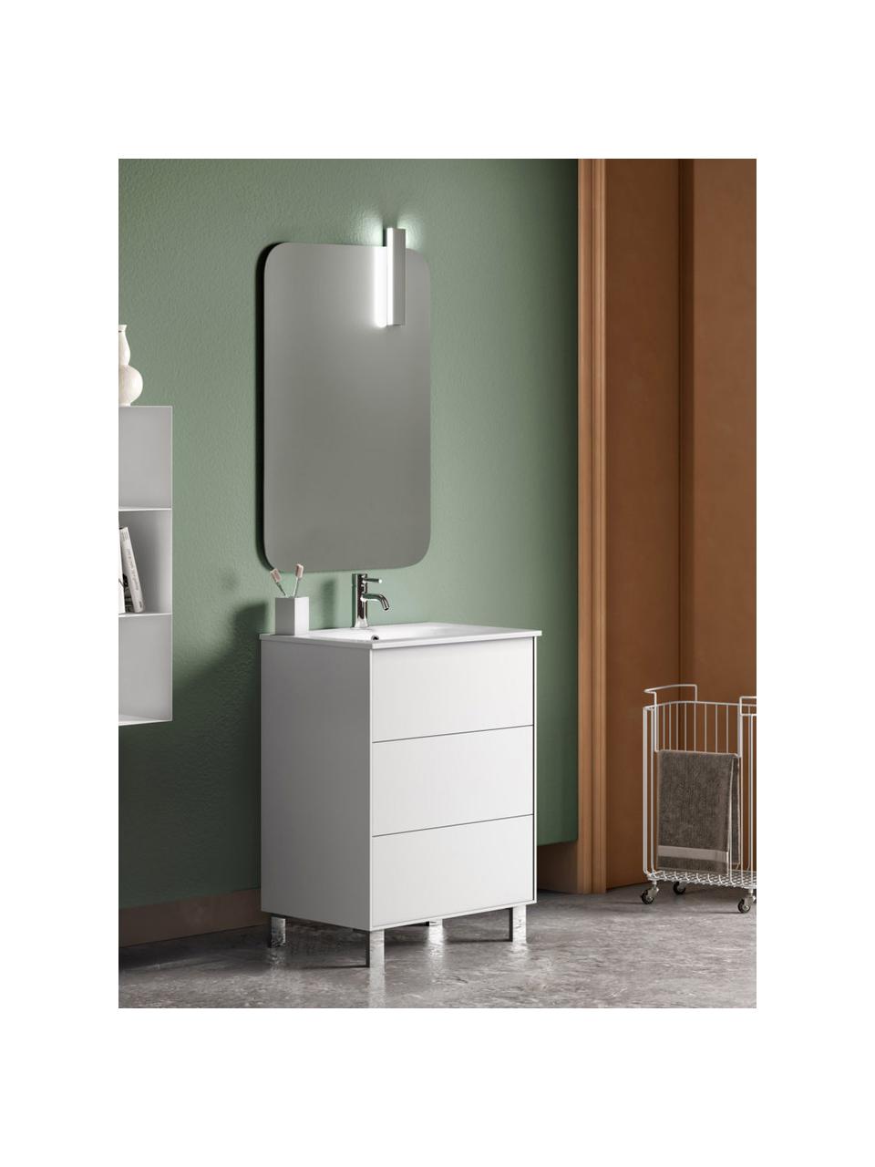 Set lavabo Ago 4 pz, Superficie dello specchio: vetro a specchio, Lampada: alluminio, rivestito, Bianco, Larg. 71 x Alt. 190 cm