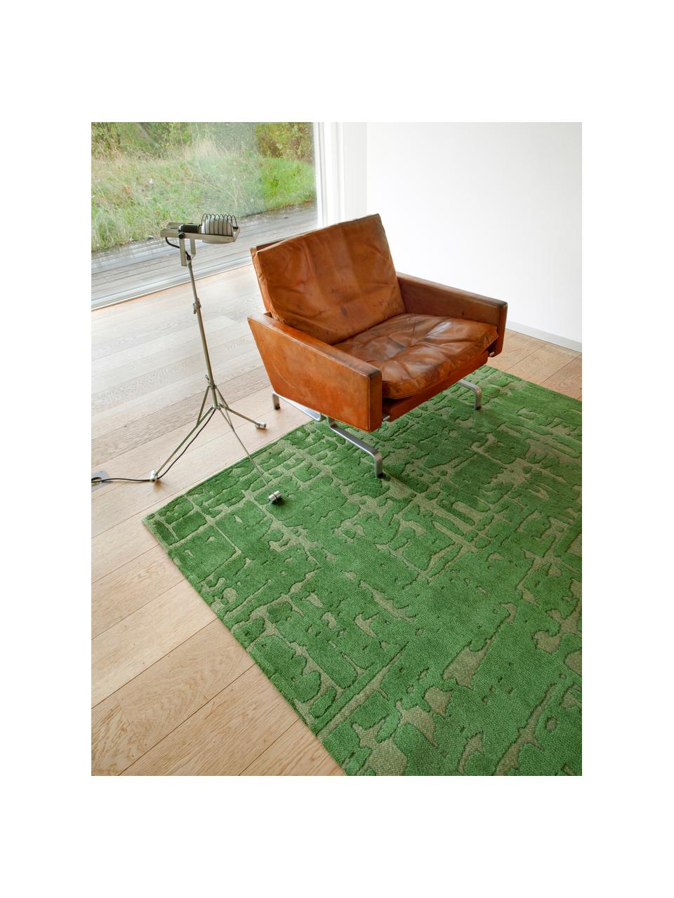 Tappeto con effetto alto-basso Perriers, 100% poliestere, Verde scuro, verde oliva, Larg. 80 x Lung. 150 cm (taglia XS)