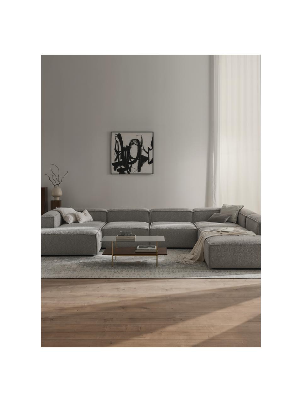 Sofa modułowa Bouclé Lennon, Tapicerka: Bouclé (100% poliester) D, Stelaż: lite drewno sosnowe, skle, Nogi: tworzywo sztuczne Ten pro, Taupe Bouclé, S 418 x G 269 cm, prawostronna