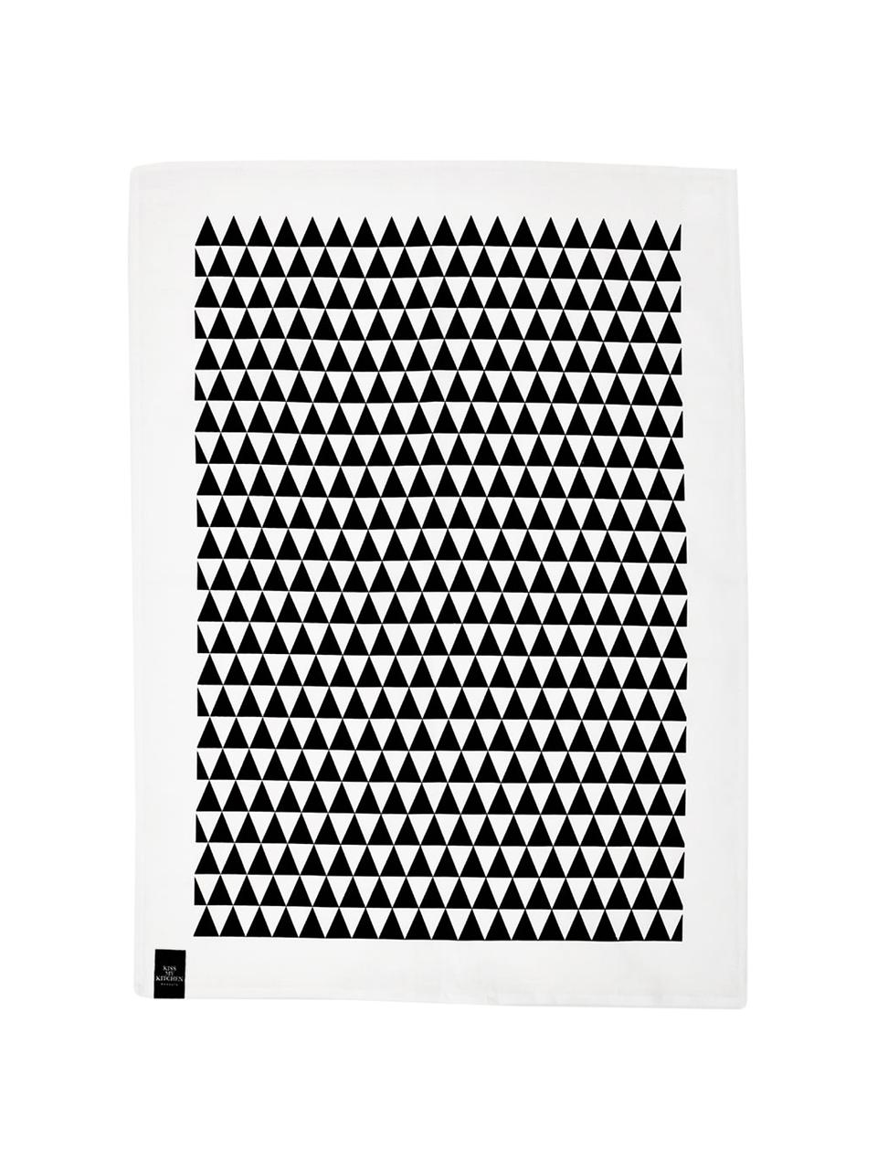 Paños de cocina de lino y algodón Dreieck, 2 uds., 50% lino, 50% algodón, Blanco, negro, An 50 x L 70 cm