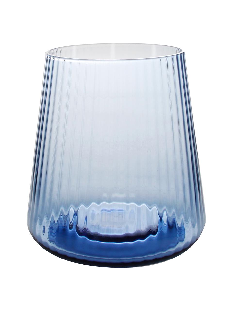 Wassergläser Linea mit Rillenrelief, 4 Stück, Glas, Blau, Ø 9 x H 10 cm, 430 ml