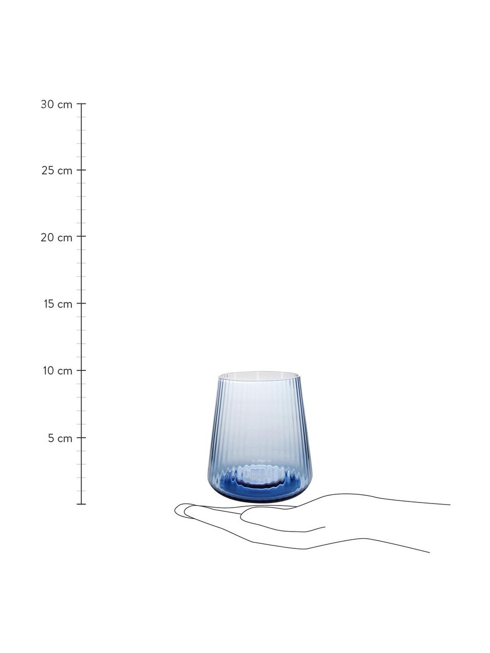 Wassergläser Linea mit Rillenrelief, 4 Stück, Glas, Blau, Ø 9 x H 10 cm, 430 ml