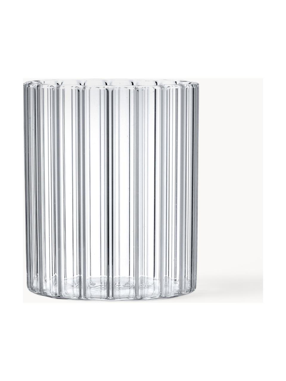 Vasos de agua de vidrio de borosilicato con relieve Romantic, 6 uds., Vidrio de borosilicato 

¡Descubre la versatilidad del vidrio de borosilicato para tu hogar! El vidrio de borosilicato es un material de alta calidad, fiable y duradero. Se caracteriza por su excepcional resistencia al calor y, por lo tanto, es ideal para tomar té o café caliente. En comparación con el vidrio convencional, el vidrio de borosilicato es más resistente a roturas y grietas y, por lo tanto, es un compañero seguro en tu hogar., Transparente, Ø 8 x Al 9 cm, 250 ml