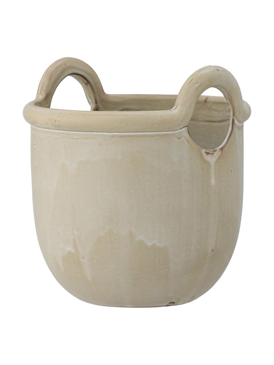 Cache-pot en céramique fait à la main Janti, Grès cérame, Beige, Ø 20 x haut. 21 cm