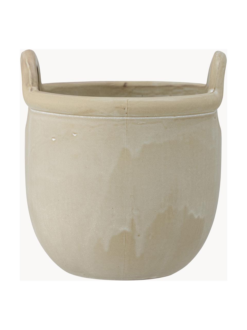 Cache-pot en céramique fait à la main Janti, Grès cérame, Beige, Ø 20 x haut. 21 cm