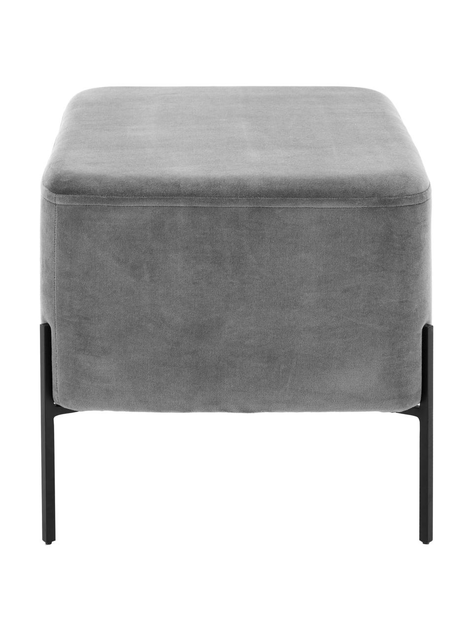 Tabouret large velours Harper, Velours gris, noir, larg. 64 x haut. 44 cm