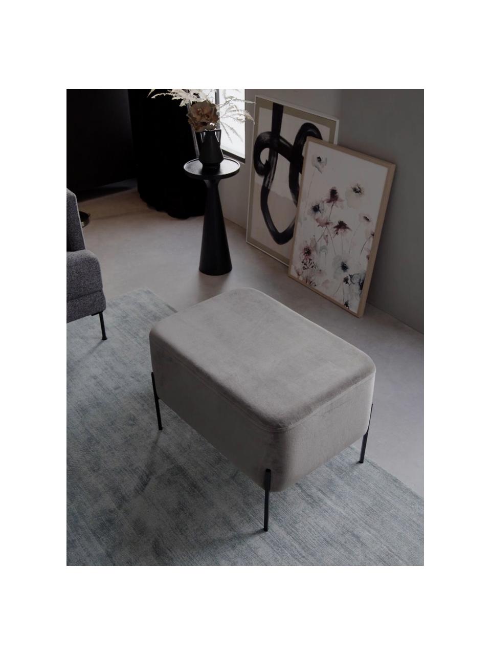 Tabouret large velours Harper, Velours gris, noir, larg. 64 x haut. 44 cm
