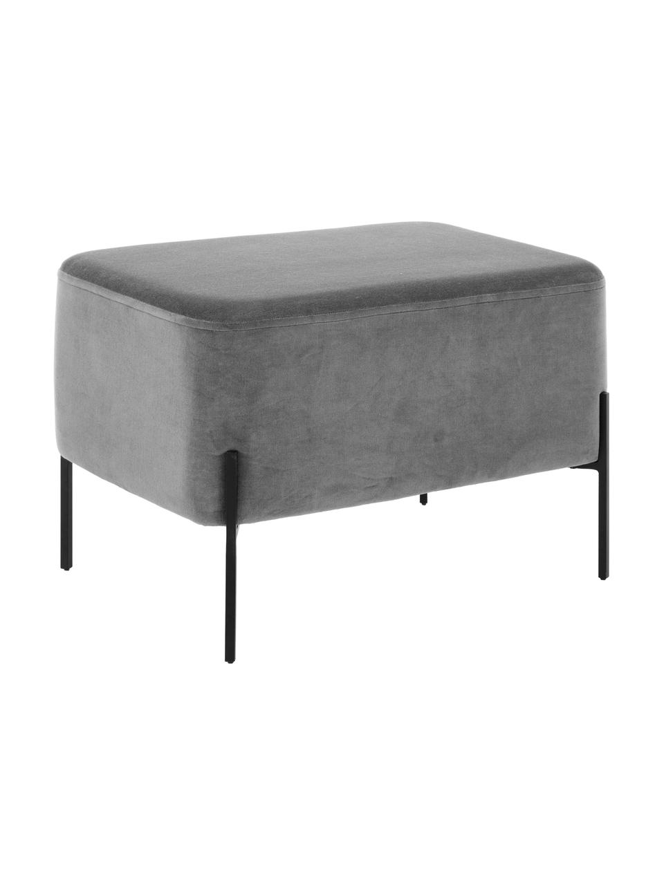 Tabouret large velours Harper, Velours gris, noir, larg. 64 x haut. 44 cm
