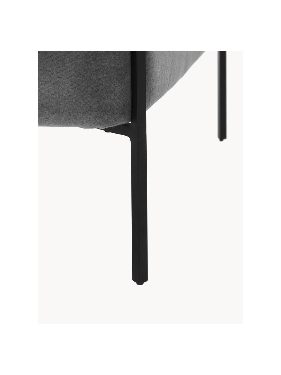 Tabouret large en velours Harper, Velours gris, noir, larg. 64 x haut. 44 cm