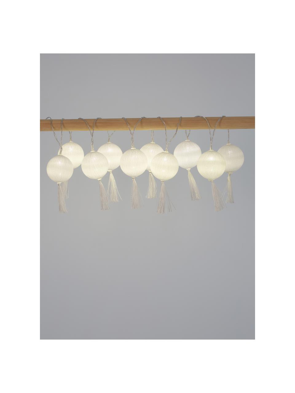 Batteriebetriebene LED-Lichterkette Jolly Tassel, 185 cm, Lampions: Baumwolle, Weiß, L 185 cm