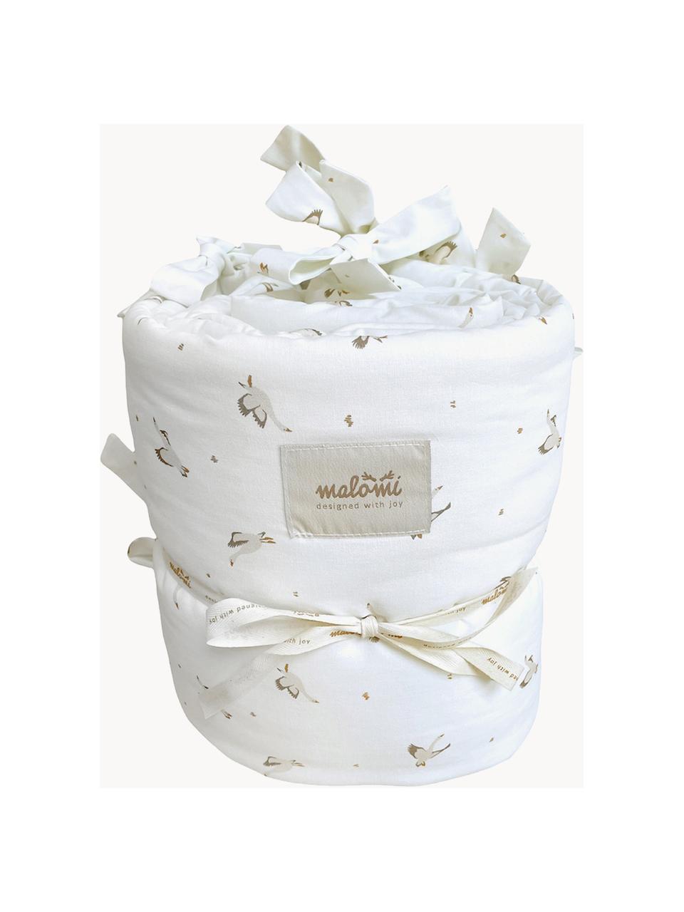 Chichonera cuna artesanal Comfort, Funda: 100% algodón Relleno, Blanco Off White, motivo de ganso, An 28 x L 210 cm