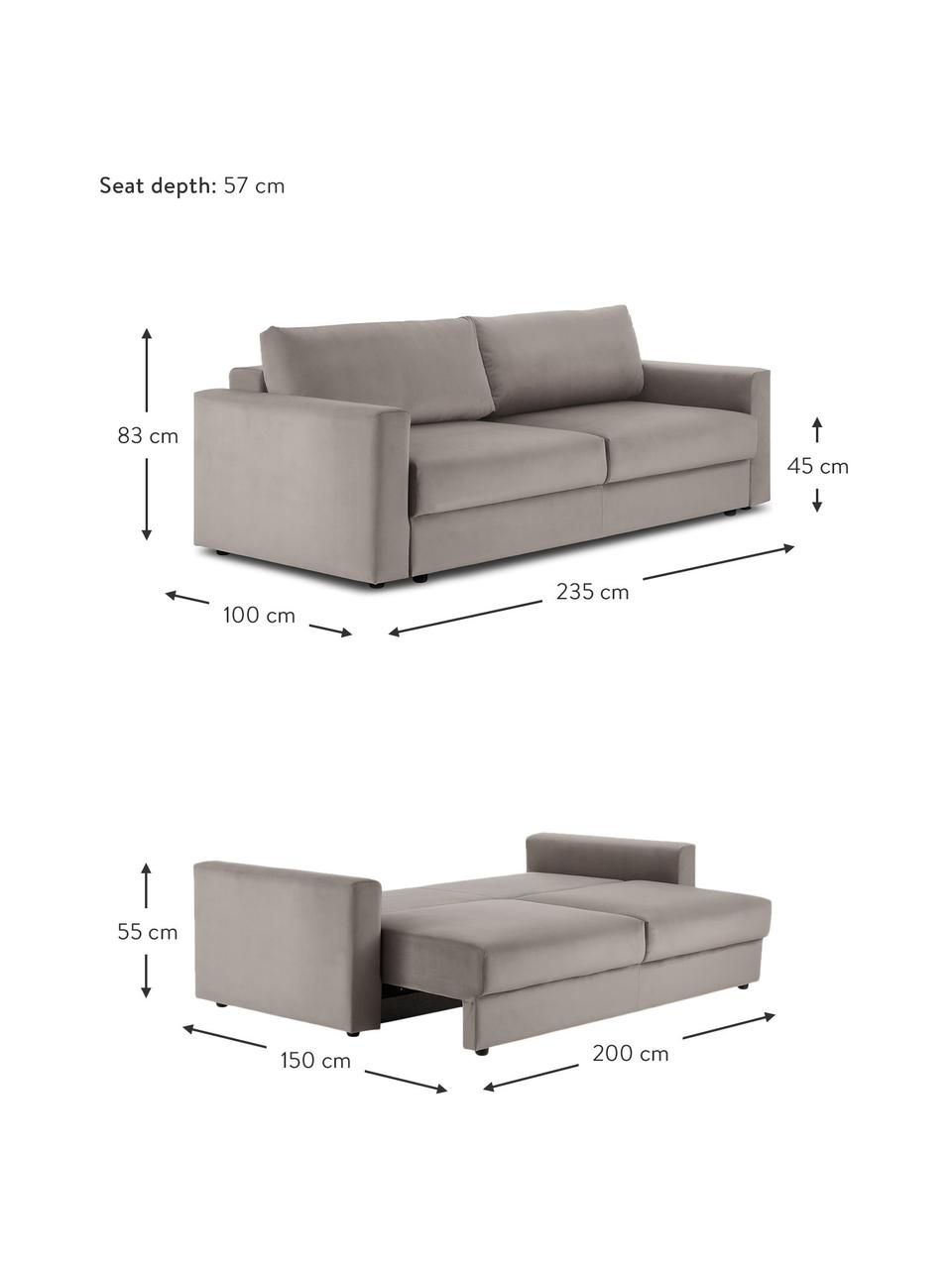 Sofa rozkładana z aksamitu Tasha, Tapicerka: aksamit (100% poliester) , Stelaż: lite drewno sosnowe z cer, Nogi: tworzywo sztuczne, Beżowy aksamit, S 235 x G 100 cm