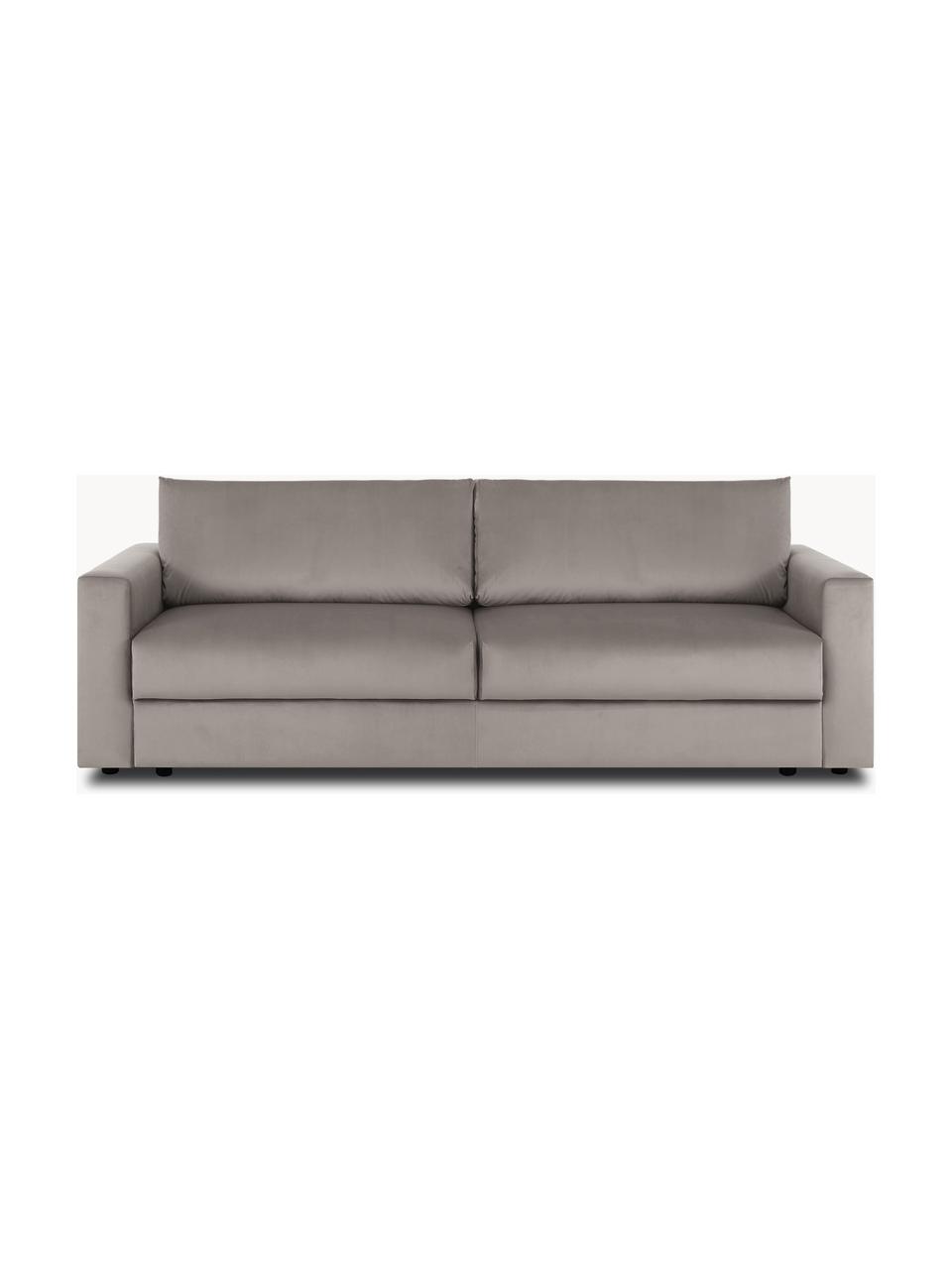 Divano letto 3 posti in velluto  con contenitore Tasha, Rivestimento: velluto (100% poliestere), Struttura: legno di pino massiccio, , Piedini: plastica, Velluto taupe, Larg. 235 x Prof. 100 cm