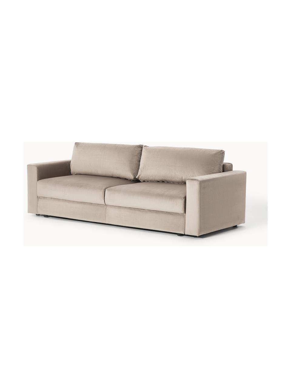 Samt-Schlafsofa Tasha (3-Sitzer) mit Stauraum, Bezug: Samt (100 % Polyester) De, Gestell: Massives Kiefernholz, Spe, Füße: Kunststoff Dieses Produkt, Samt Taupe, B 235 x T 100 cm