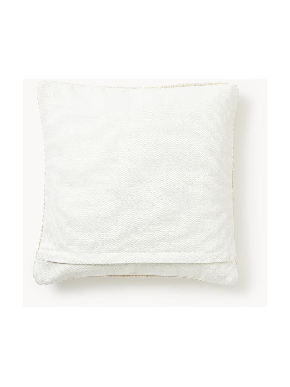 Housse de coussin 50x50 en laine brodée Jaira, Blanc cassé, larg. 50 x long. 50 cm