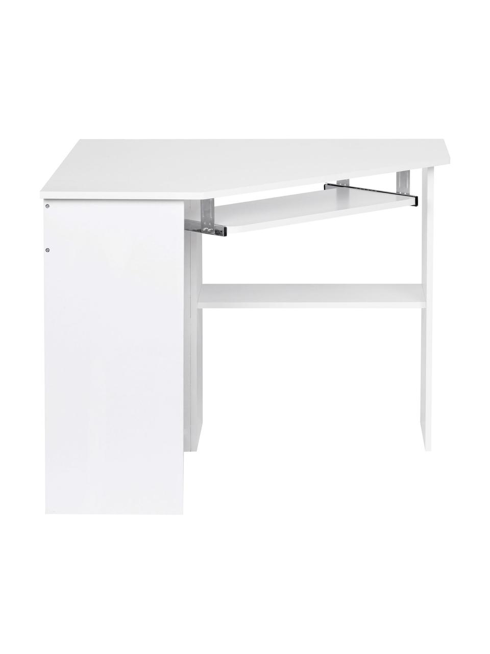 Bureau d'angle blanc avec tablette pour clavier Roman, Plateau en fibres de bois à densité moyenne, laqué, avec rails en métal, Blanc, mat, larg. 127 x prof. 89 cm