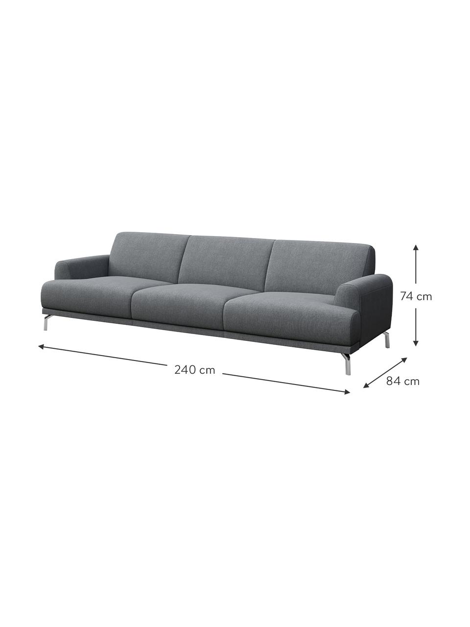 Divano 3 posti in tessuto grigio chiaro Puzo, Rivestimento: poliestere, Sottostruttura: compensato, legno di fagg, Piedini: metallo laccato, Grigio chiaro, Larg. 240 x Prof. 84 cm