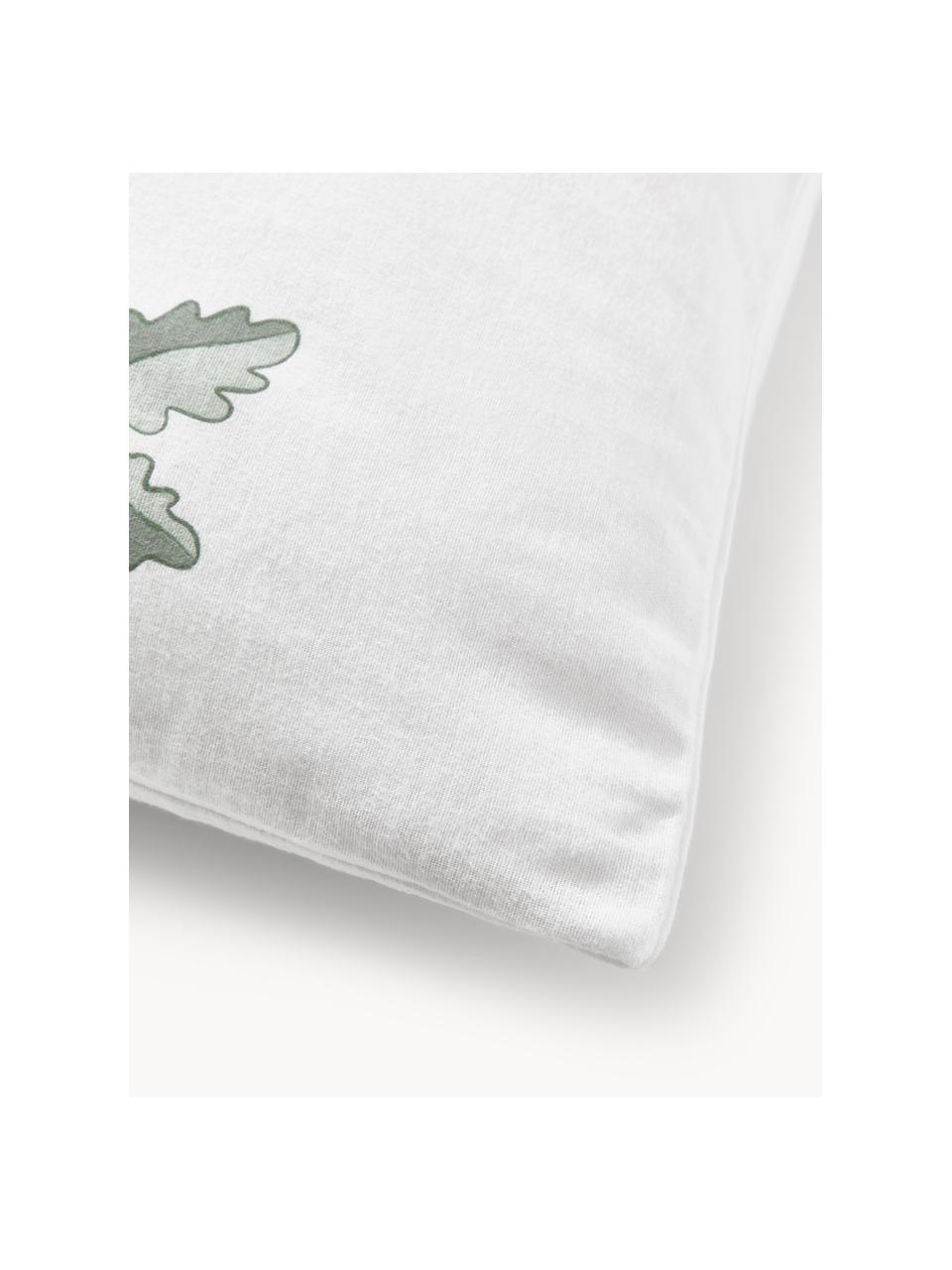 Funda de almohada franela Fraser, Blanco, verde salvia, An 70 x L 80 cm