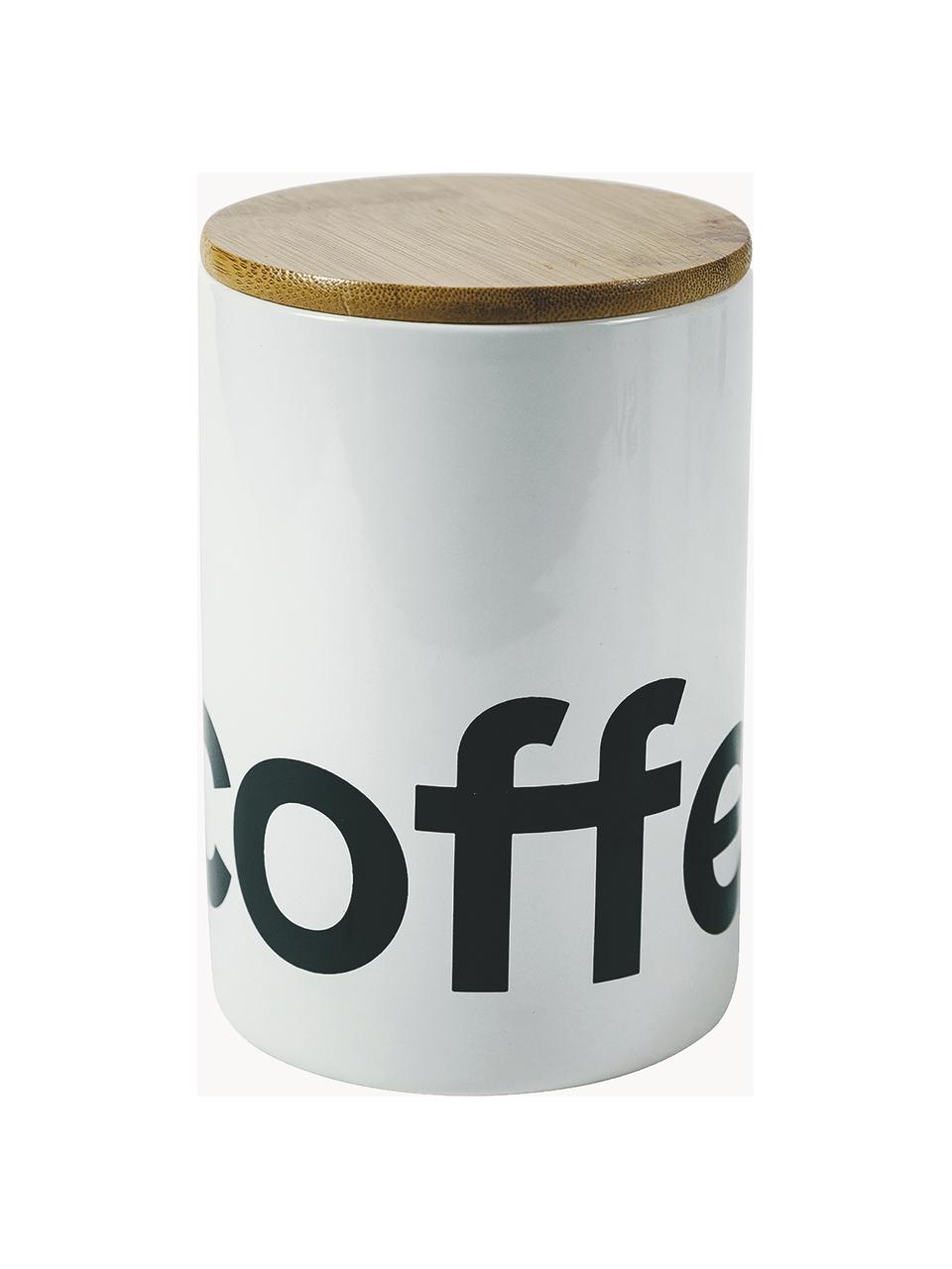 Bote con tapadera de bambú Canister, Recipiente: cerámica, Blanco, Ø 10 x Al 15 cm