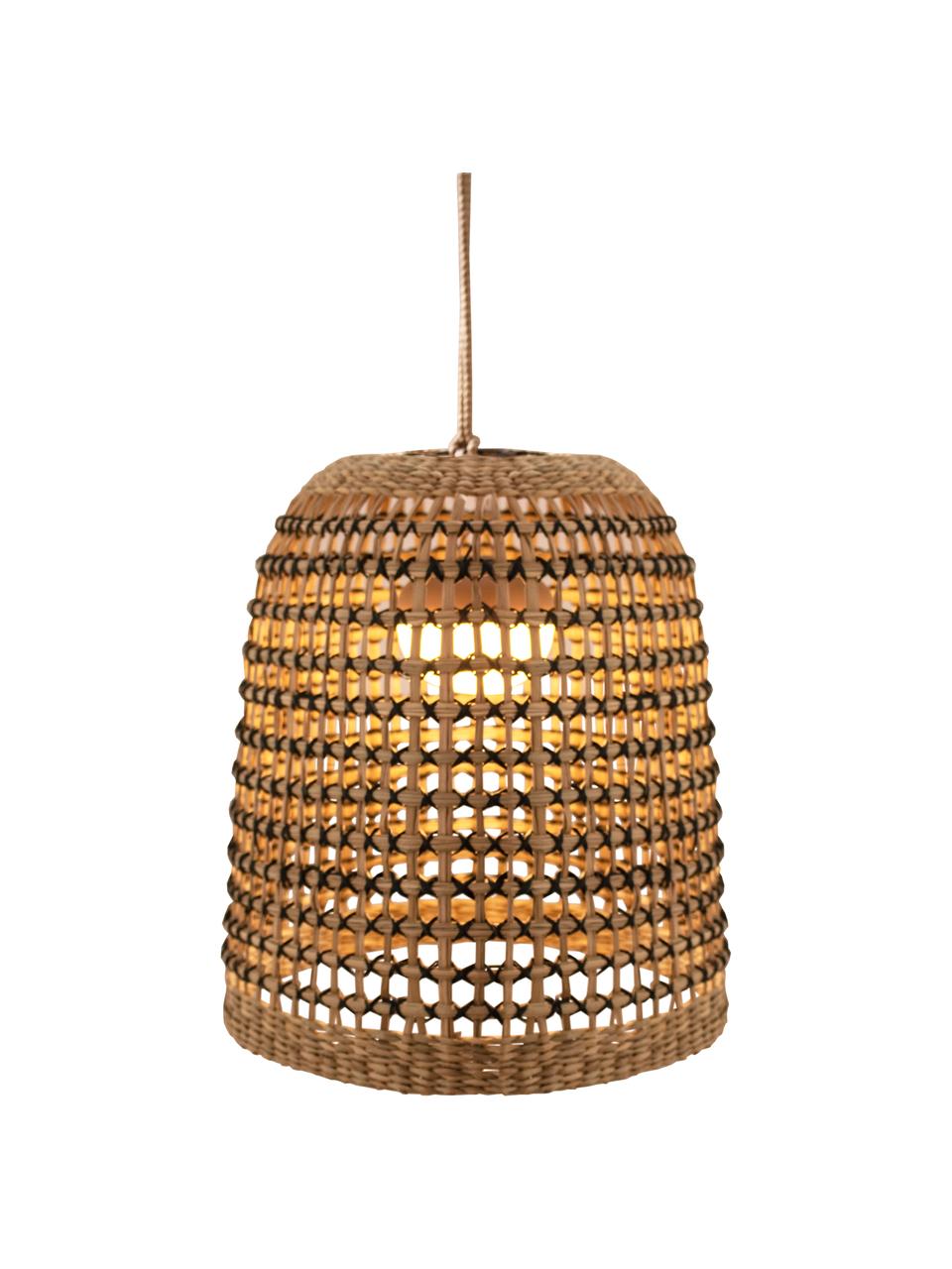 Handgemaakte dimbare LED hanglamp Positano, Lamp: natuurlijke vezels, Bruin, zwart, Ø 33 x H 35 cm