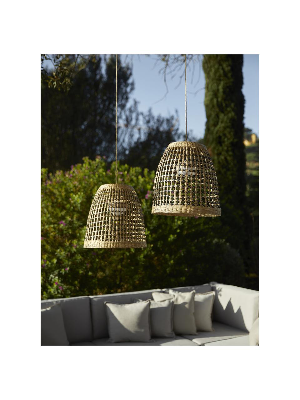 Handgemaakte dimbare outdoor LED hanglamp Positano, Lamp: natuurlijke vezels, Bruin, Ø 33 x H 35 cm