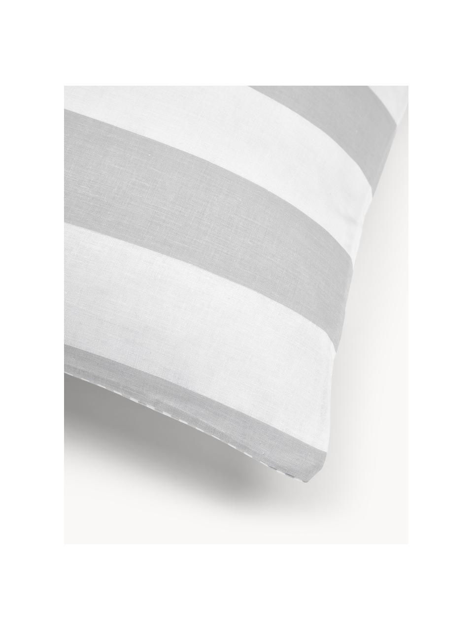 Funda de almohada doble cara de algodón a rayas Lorena, Gris claro, blanco, An 45 x L 110 cm