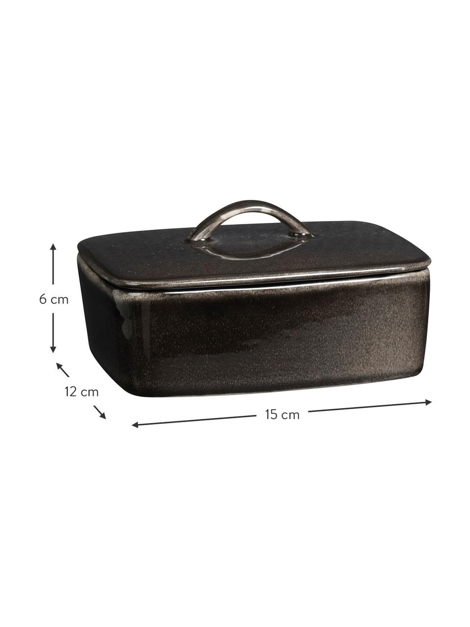 Handgemachte Butterdose Nordic Coal, Steingut, Braungrau, B 15 x H 6 x T 12 cm