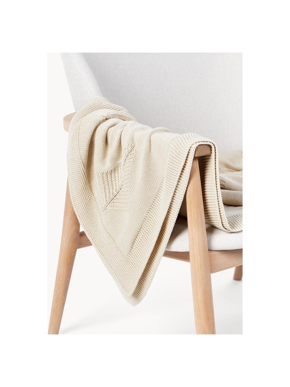 Coperta in cotone con motivo invernale Beryl, 100% cotone, Beige chiaro, Larg. 130 x Lung. 170 cm