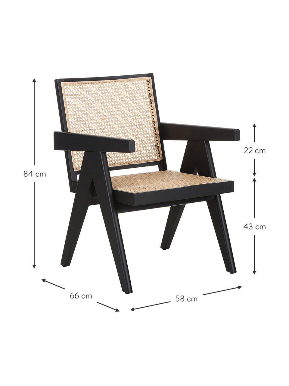 Fotel wypoczynkowy z plecionką wiedeńską Sissi, Stelaż: lite drewno bukowe lakier, Czarny, jasny brązowy, S 58 x G 66 cm