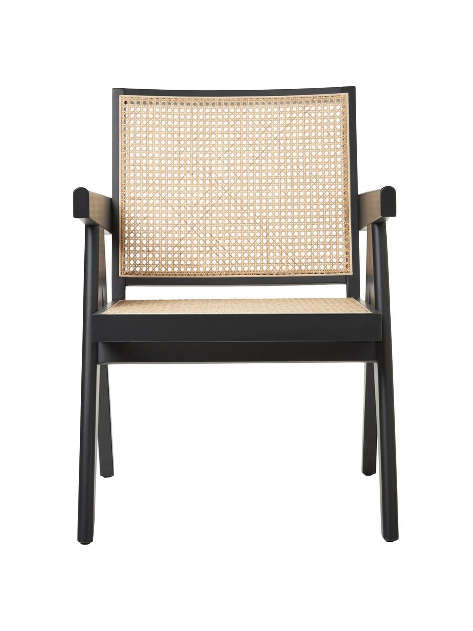 Fotel wypoczynkowy z plecionką wiedeńską Sissi, Stelaż: lite drewno bukowe lakier, Rattan, czarny, S 58 x G 66 cm