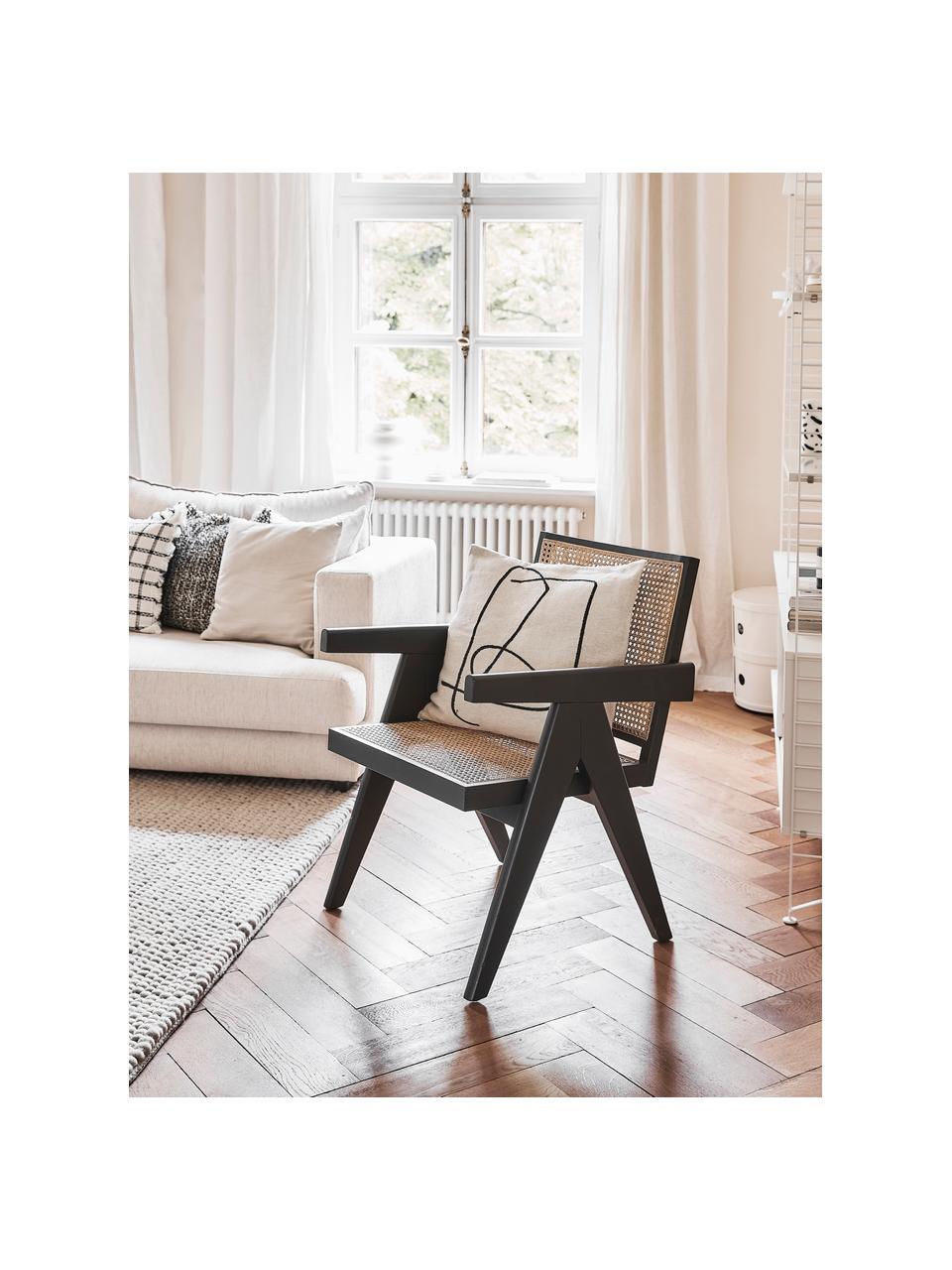 Loungefauteuil Sissi met Weens vlechtwerk, Frame: massief eikenhout, Zitvlak: rotan, Zwart, B 58 x D 66 cm