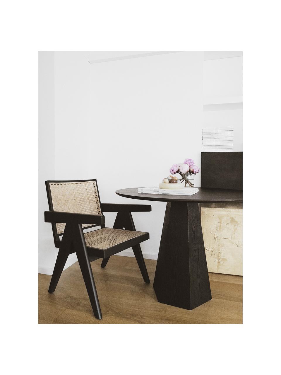 Sedia a poltrona con intreccio viennese Sissi, Struttura: legno massiccio di faggio, Seduta: rattan, Legno di faggio nero verniciato, beige, Larg. 58 x Prof. 66 cm